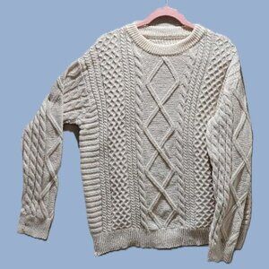 90's Vintage IVORY FISHERMAN’S CABLE KNIT LONG SLEEVE SWEATER  XL